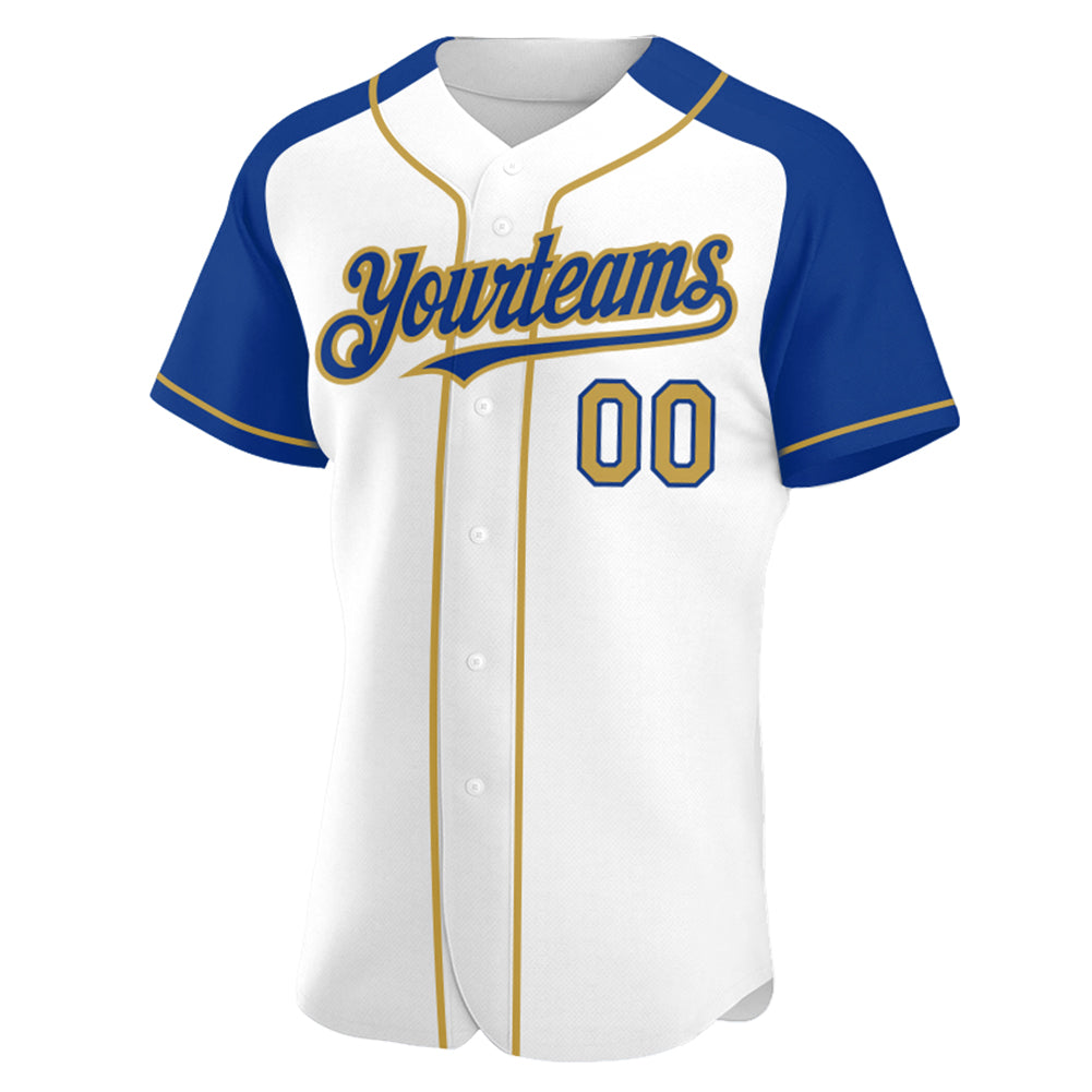 Custom White Old Gold-Royal Authentic Raglan Sleeves Baseball Jersey - Sky-Custom