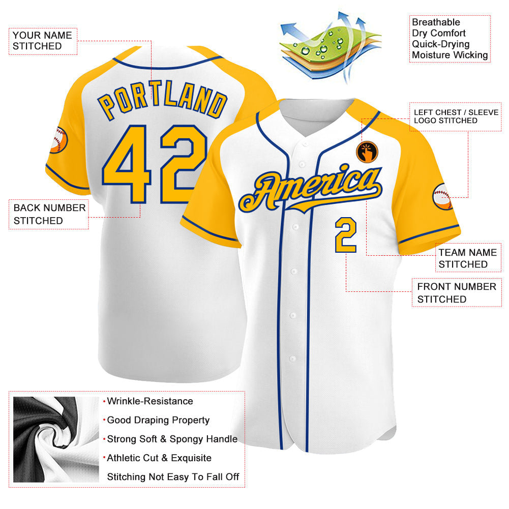 Custom White Gold-Royal Authentic Raglan Sleeves Baseball Jersey - Sky-Custom