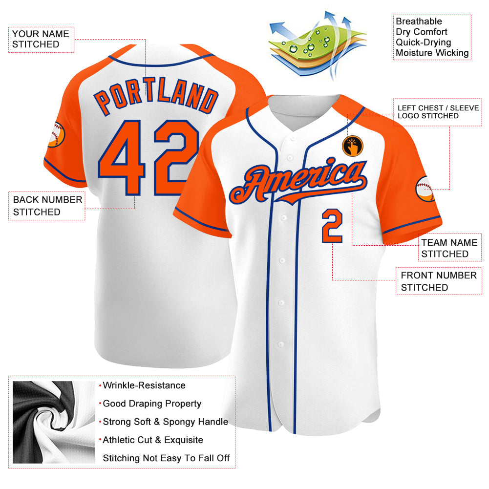 Custom White Orange-Royal Authentic Raglan Sleeves Baseball Jersey - Sky-Custom