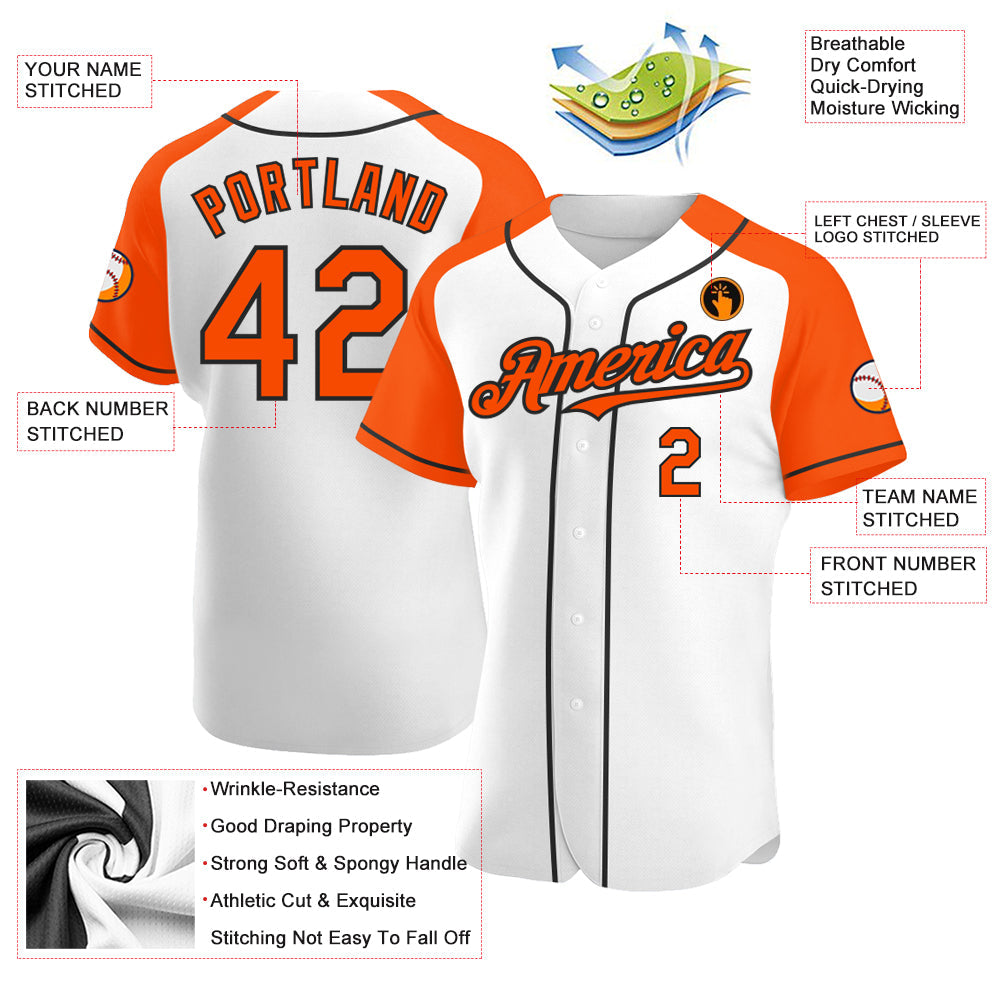 Custom White Orange-Black Authentic Raglan Sleeves Baseball Jersey - Sky-Custom