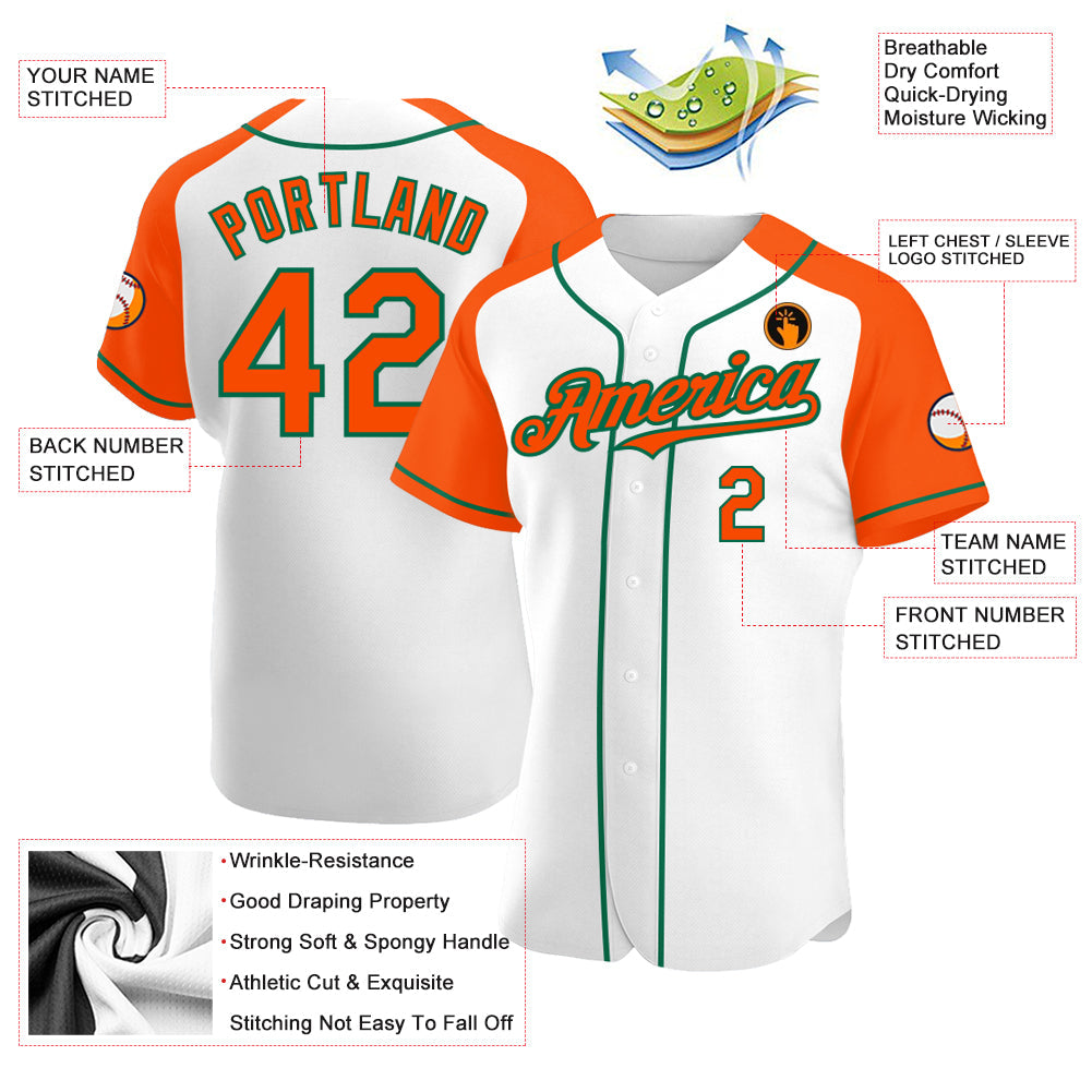 Custom White Orange-Kelly Green Authentic Raglan Sleeves Baseball Jersey - Sky-Custom