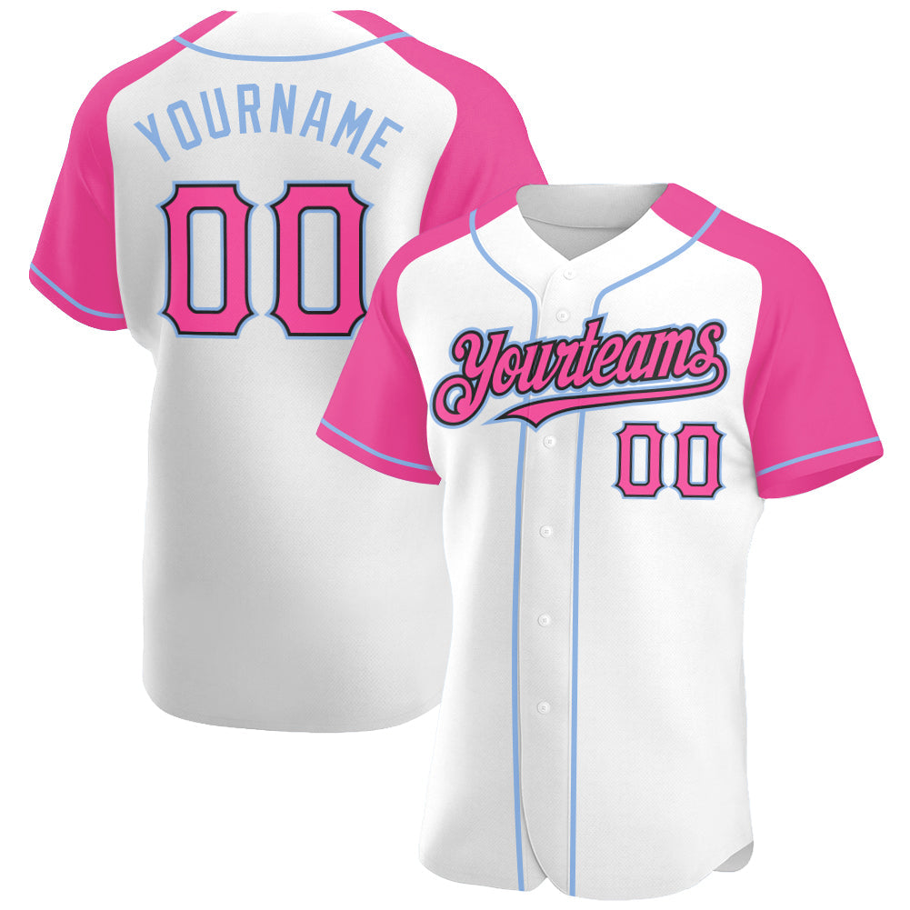 Custom White Pink Black-Light Blue Authentic Raglan Sleeves Baseball Jersey - Sky-Custom