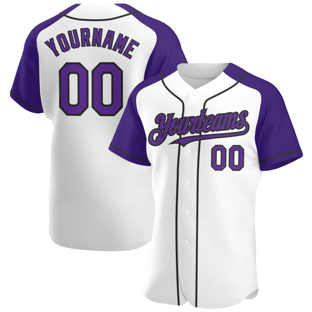 Custom White Purple-Black Authentic Raglan Sleeves Baseball Jersey - Sky-Custom