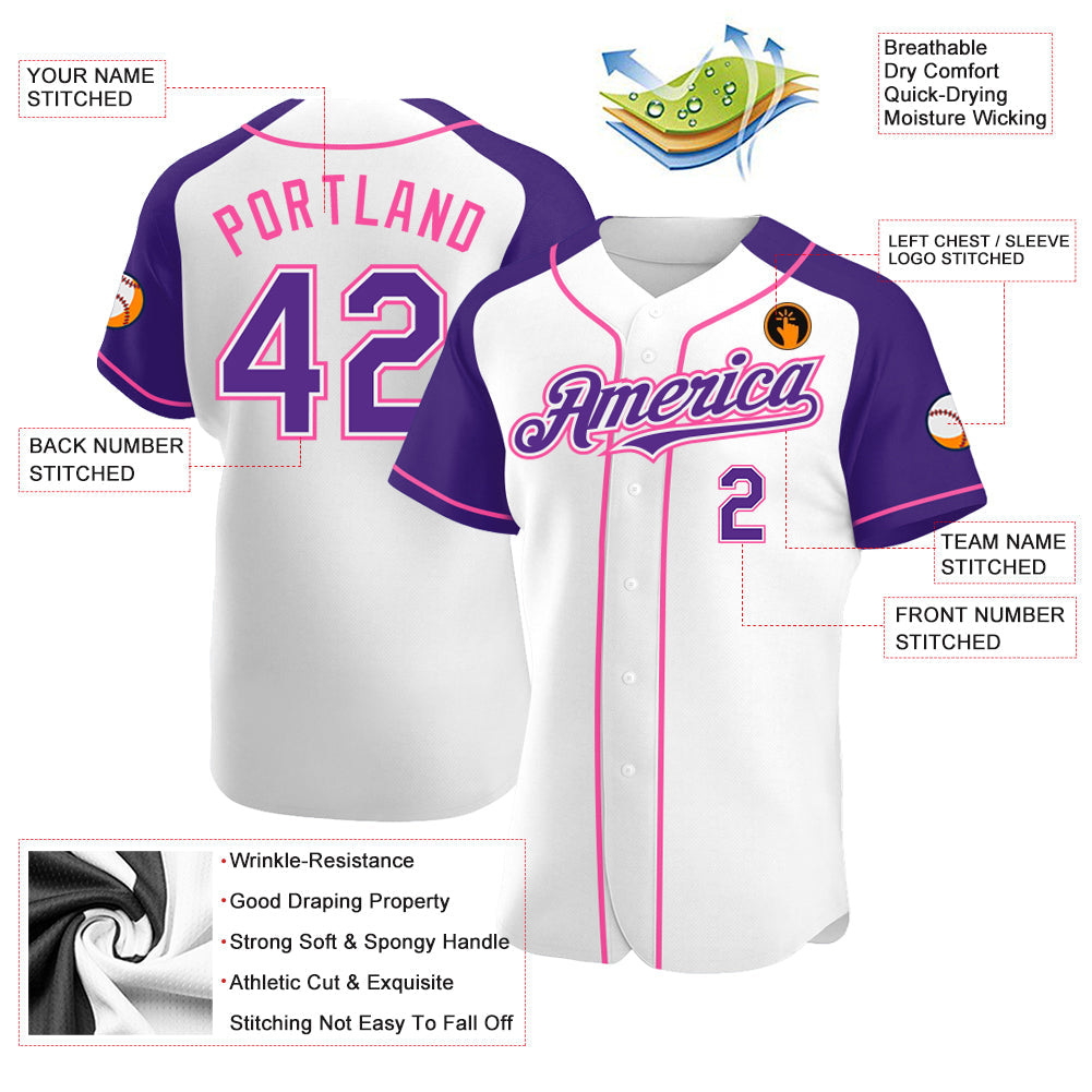 Custom White Purple-Pink Authentic Raglan Sleeves Baseball Jersey - Sky-Custom