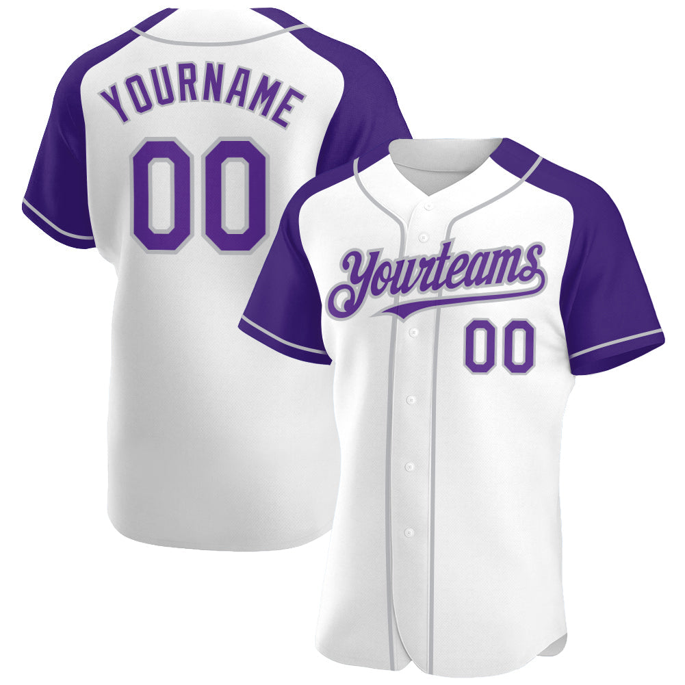 Custom White Purple-Gray Authentic Raglan Sleeves Baseball Jersey - Sky-Custom