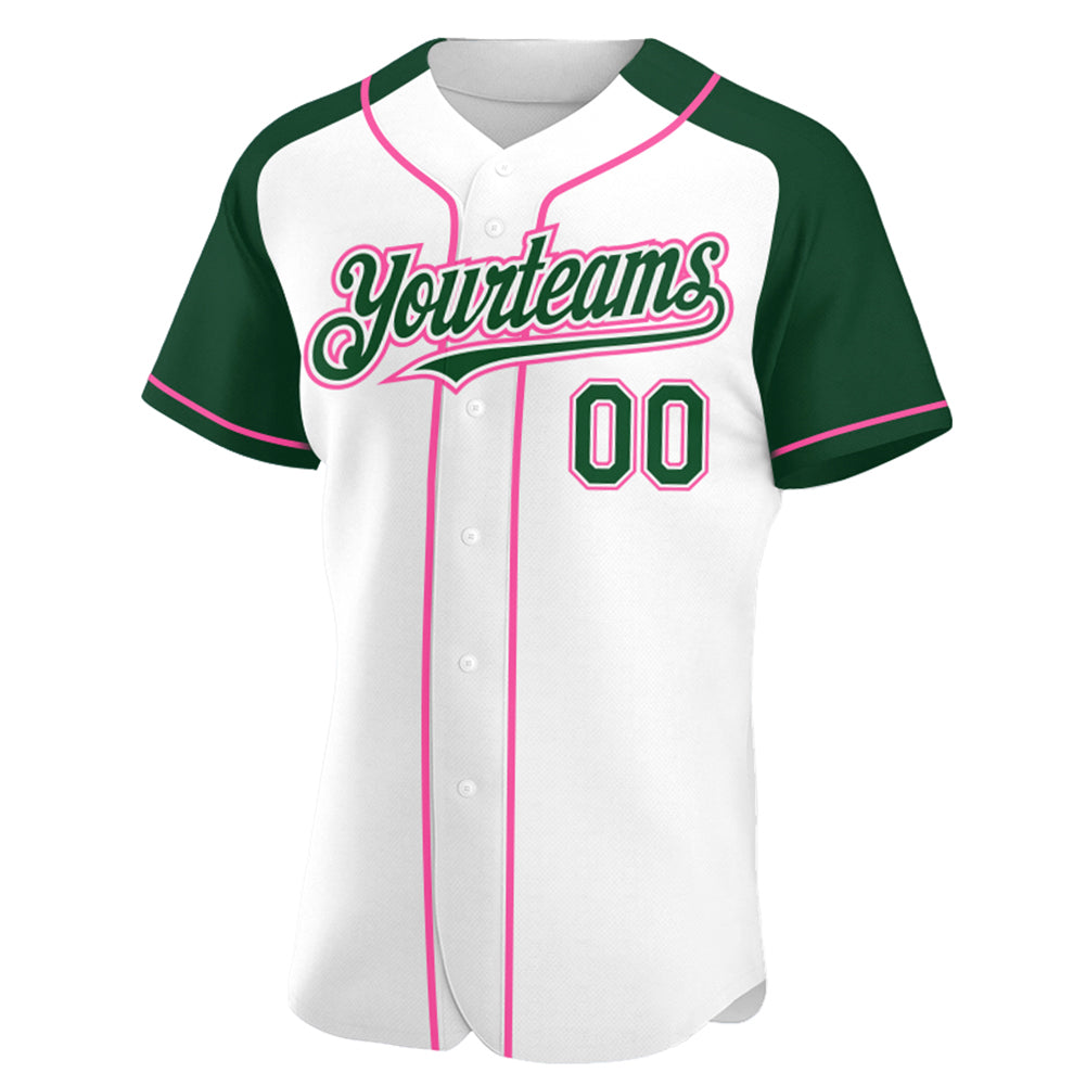 Custom White Green-Pink Authentic Raglan Sleeves Baseball Jersey - Sky-Custom