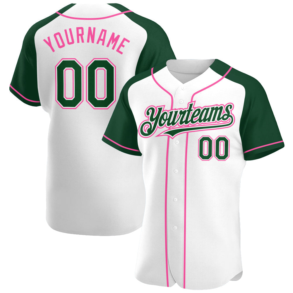 Custom White Green-Pink Authentic Raglan Sleeves Baseball Jersey - Sky-Custom