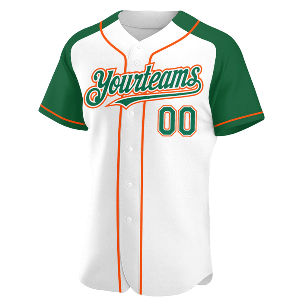 Custom White Kelly Green-Orange Authentic Raglan Sleeves Baseball Jersey - Sky-Custom