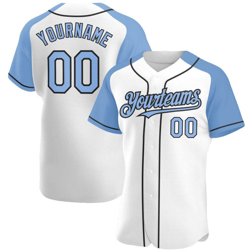 Custom White Light Blue-Black Authentic Raglan Sleeves Baseball Jersey - Sky-Custom