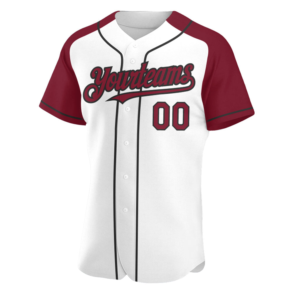 Custom White Crimson-Black Authentic Raglan Sleeves Baseball Jersey - Sky-Custom