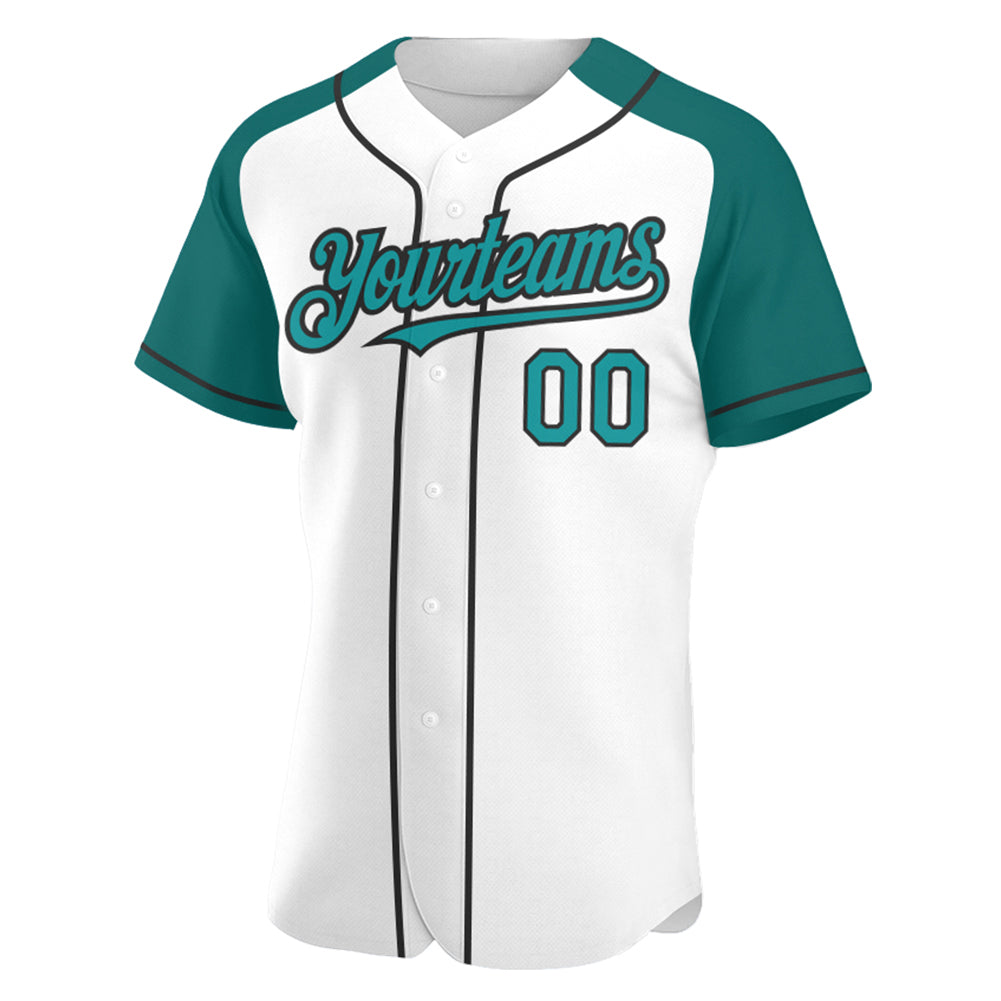 Custom White Teal-Black Authentic Raglan Sleeves Baseball Jersey - Sky-Custom
