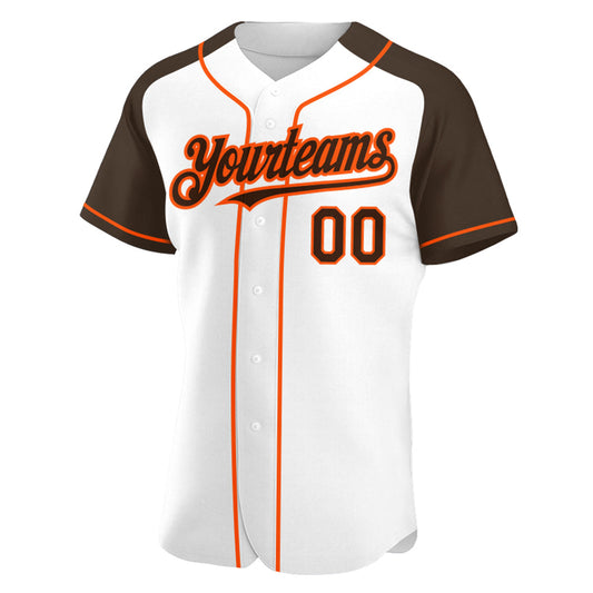 Custom White Brown-Orange Authentic Raglan Sleeves Baseball Jersey - Sky-Custom
