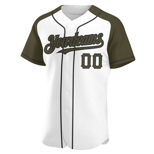 Custom White Olive-Black Authentic Raglan Sleeves Baseball Jersey - Sky-Custom