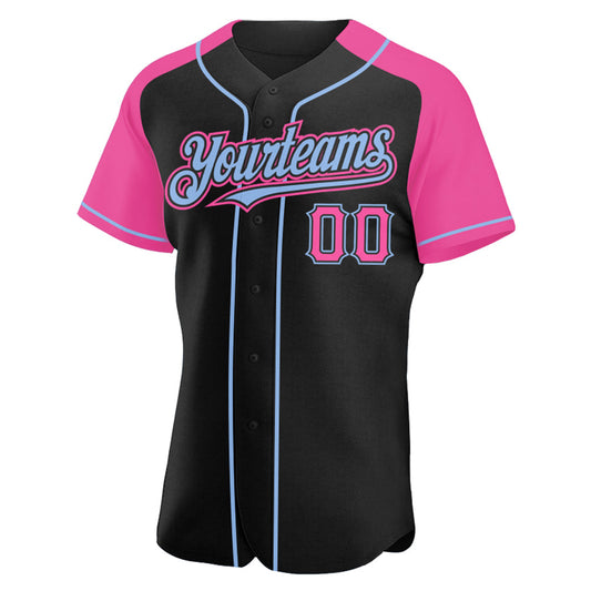 Custom Black Pink-Light Blue Authentic Raglan Sleeves Baseball Jersey - Sky-Custom