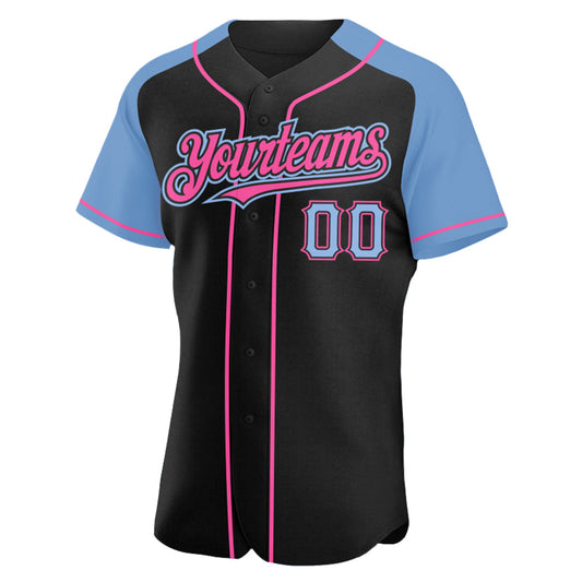 Custom Black Light Blue-Pink Authentic Raglan Sleeves Baseball Jersey - Sky-Custom