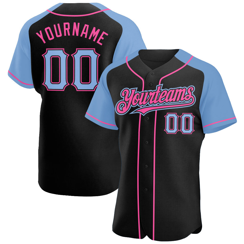Custom Black Light Blue-Pink Authentic Raglan Sleeves Baseball Jersey - Sky-Custom