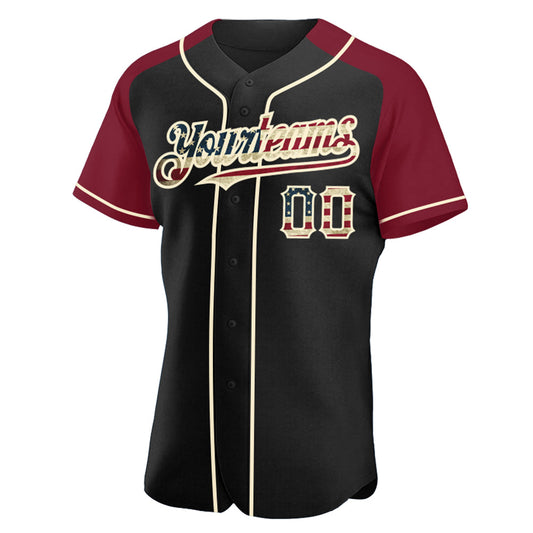Custom Black Vintage USA Flag Crimson-Cream Authentic Raglan Sleeves Baseball Jersey - Sky-Custom