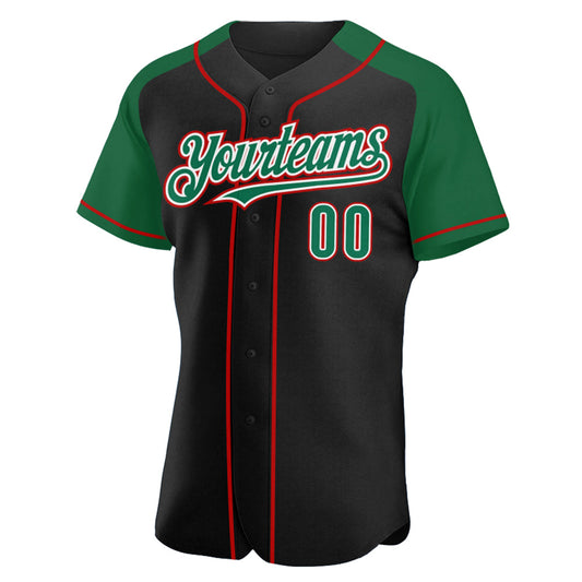 Custom Black Kelly Green-Red Authentic Raglan Sleeves Baseball Jersey - Sky-Custom