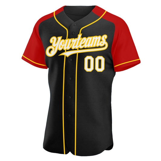 Custom Black White Red-Yellow Authentic Raglan Sleeves Baseball Jersey - Sky-Custom