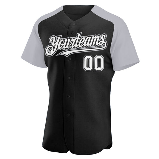 Custom Black White-Gray Authentic Raglan Sleeves Baseball Jersey - Sky-Custom