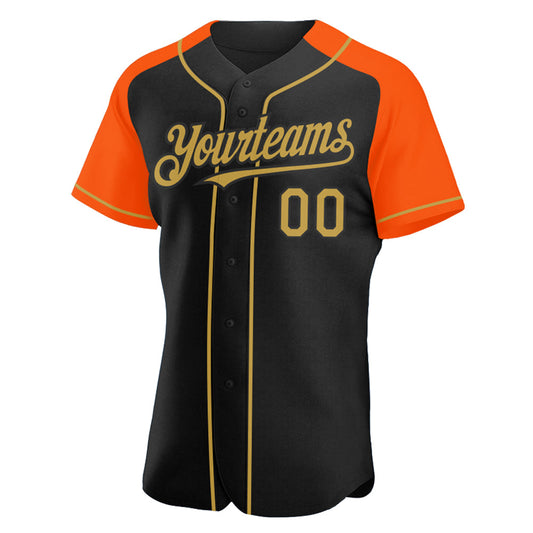 Custom Black Old Gold-Orange Authentic Raglan Sleeves Baseball Jersey - Sky-Custom
