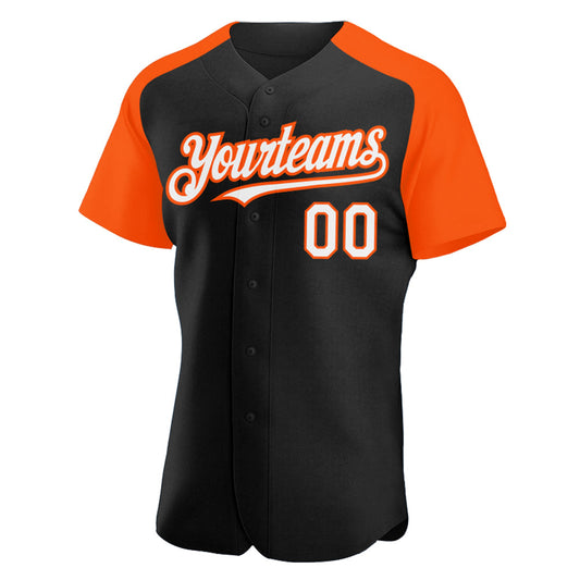 Custom Black White-Orange Authentic Raglan Sleeves Baseball Jersey - Sky-Custom