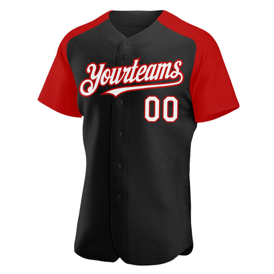 Custom Black White-Red Authentic Raglan Sleeves Baseball Jersey - Sky-Custom
