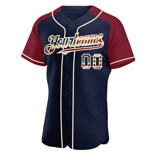 Custom Navy Vintage USA Flag Crimson-Cream Authentic Raglan Sleeves Baseball Jersey - Sky-Custom
