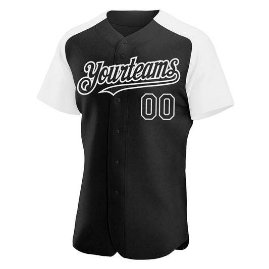 Custom Black White Authentic Raglan Sleeves Baseball Jersey - Sky-Custom
