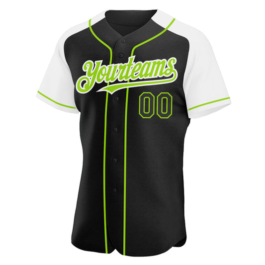 Custom Black White-Neon Green Authentic Raglan Sleeves Baseball Jersey - Sky-Custom