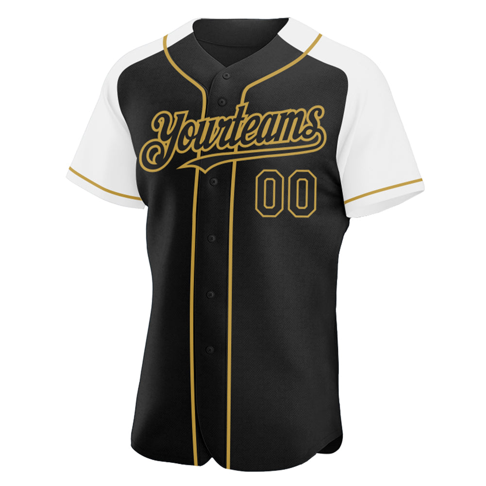 Custom Black White-Old Gold Authentic Raglan Sleeves Baseball Jersey - Sky-Custom