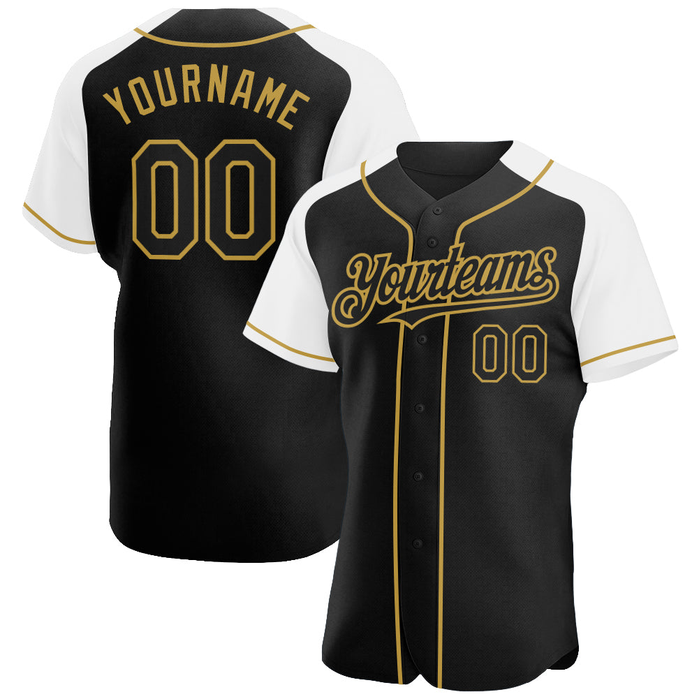 Custom Black White-Old Gold Authentic Raglan Sleeves Baseball Jersey - Sky-Custom