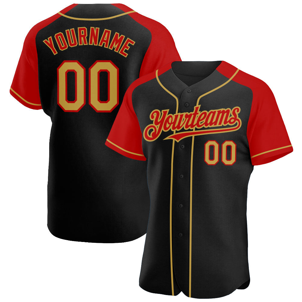 Custom Black Old Gold-Red Authentic Raglan Sleeves Baseball Jersey - Sky-Custom