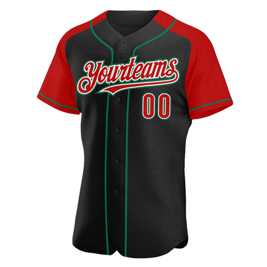 Custom Black Red-Kelly Green Authentic Raglan Sleeves Baseball Jersey - Sky-Custom