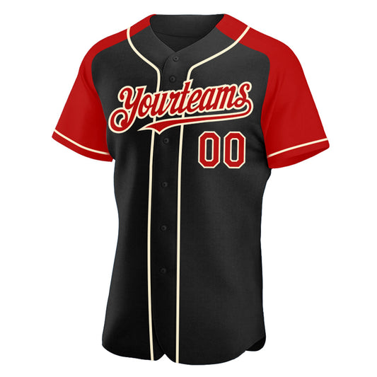 Custom Black Red-Cream Authentic Raglan Sleeves Baseball Jersey - Sky-Custom