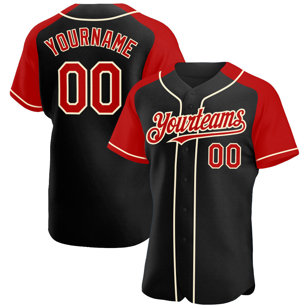 Custom Black Red-Cream Authentic Raglan Sleeves Baseball Jersey - Sky-Custom