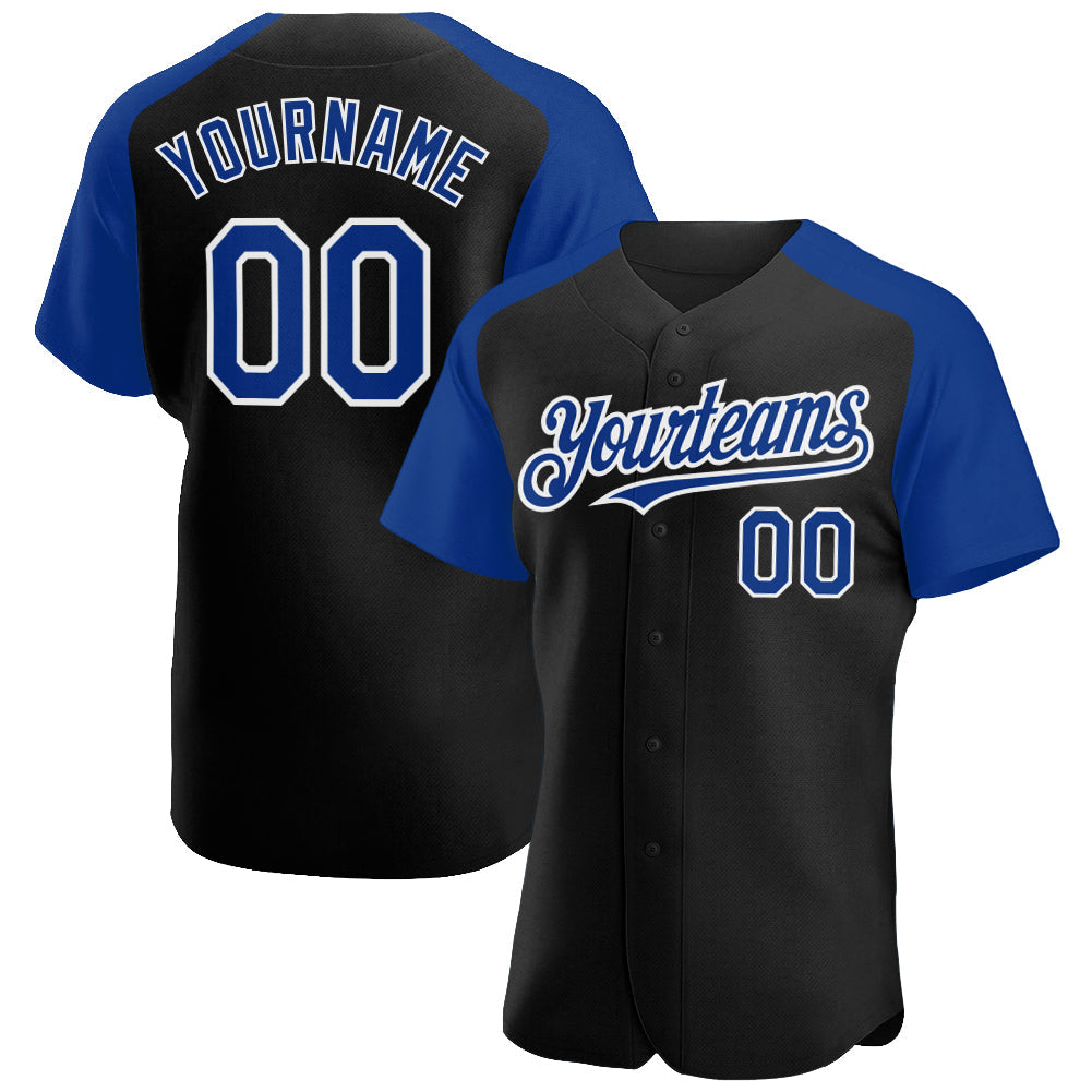 Custom Black Royal-White Authentic Raglan Sleeves Baseball Jersey - Sky-Custom