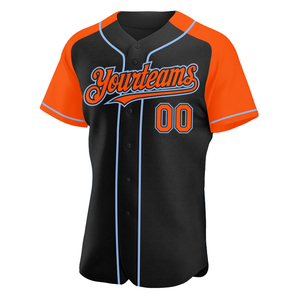 Custom Black Orange-Light Blue Authentic Raglan Sleeves Baseball Jersey - Sky-Custom