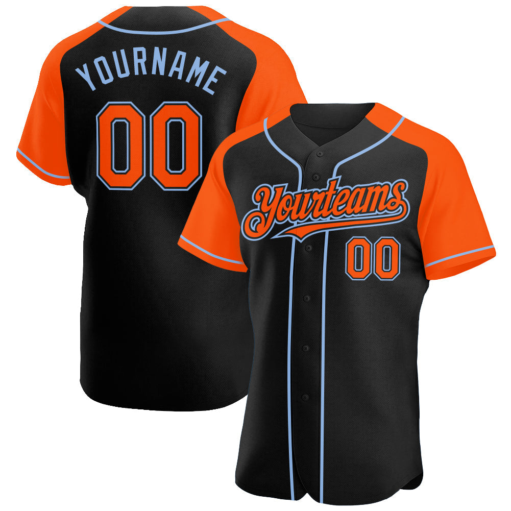 Custom Black Orange-Light Blue Authentic Raglan Sleeves Baseball Jersey - Sky-Custom