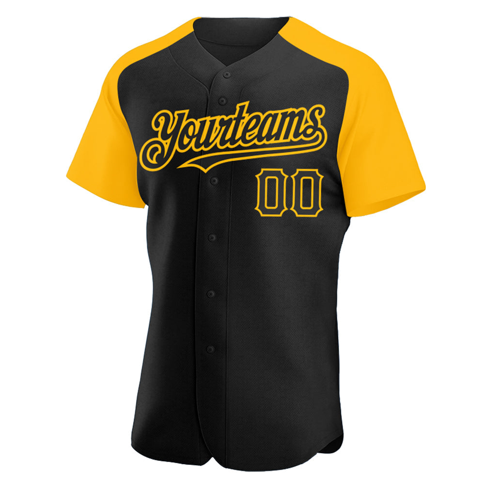 Custom Black Gold Authentic Raglan Sleeves Baseball Jersey - Sky-Custom