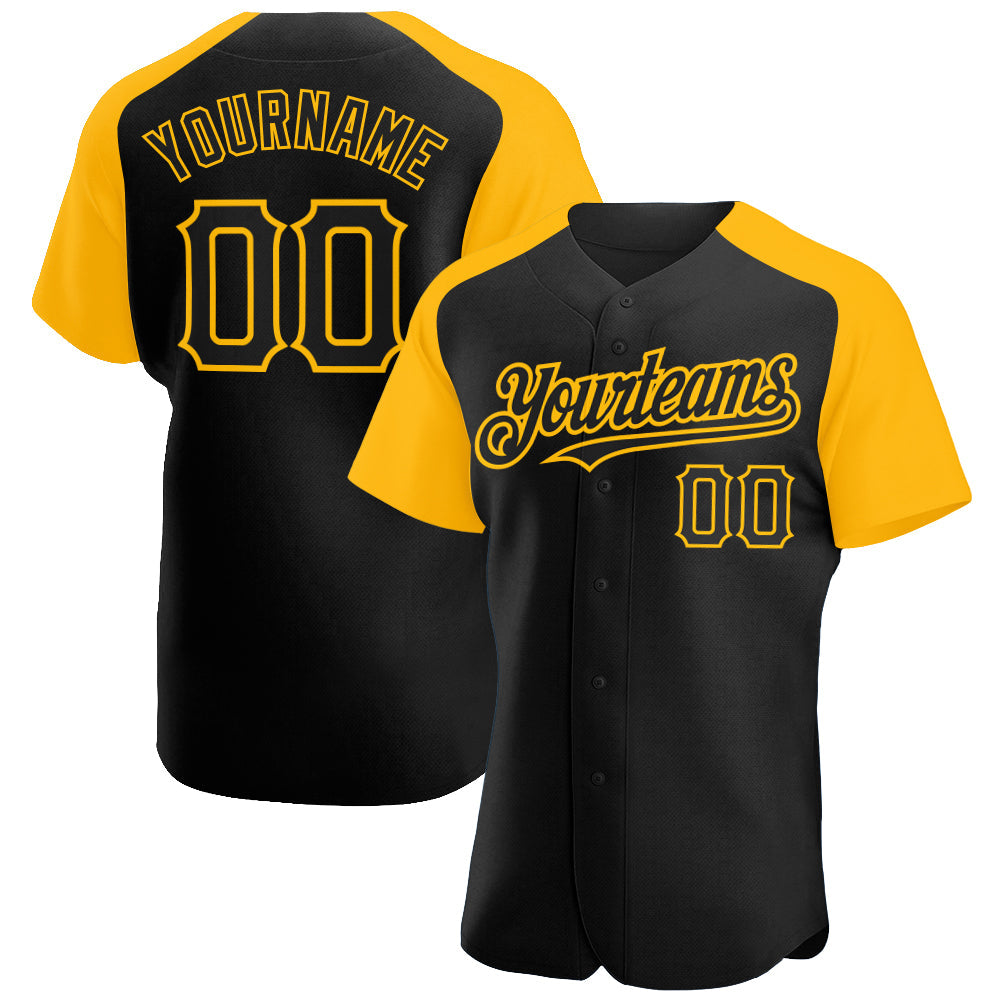 Custom Black Gold Authentic Raglan Sleeves Baseball Jersey - Sky-Custom