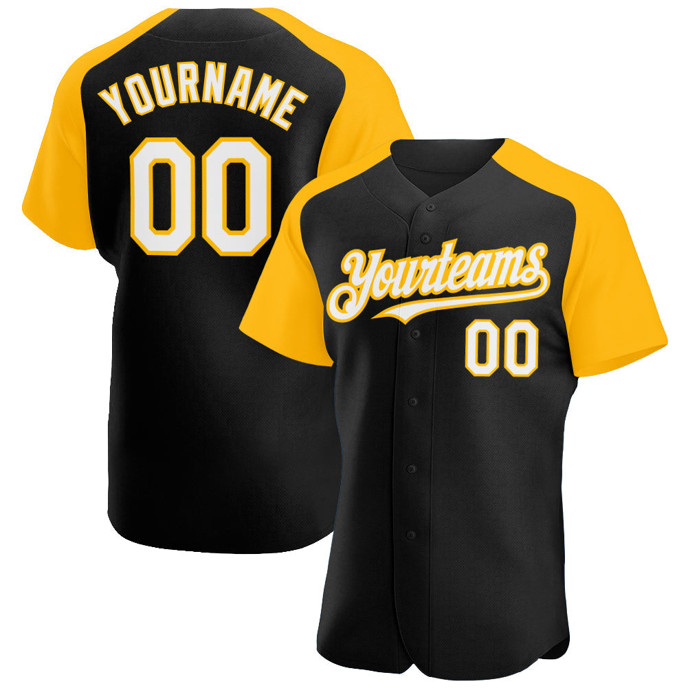 Custom Black White-Gold Authentic Raglan Sleeves Baseball Jersey - Sky-Custom