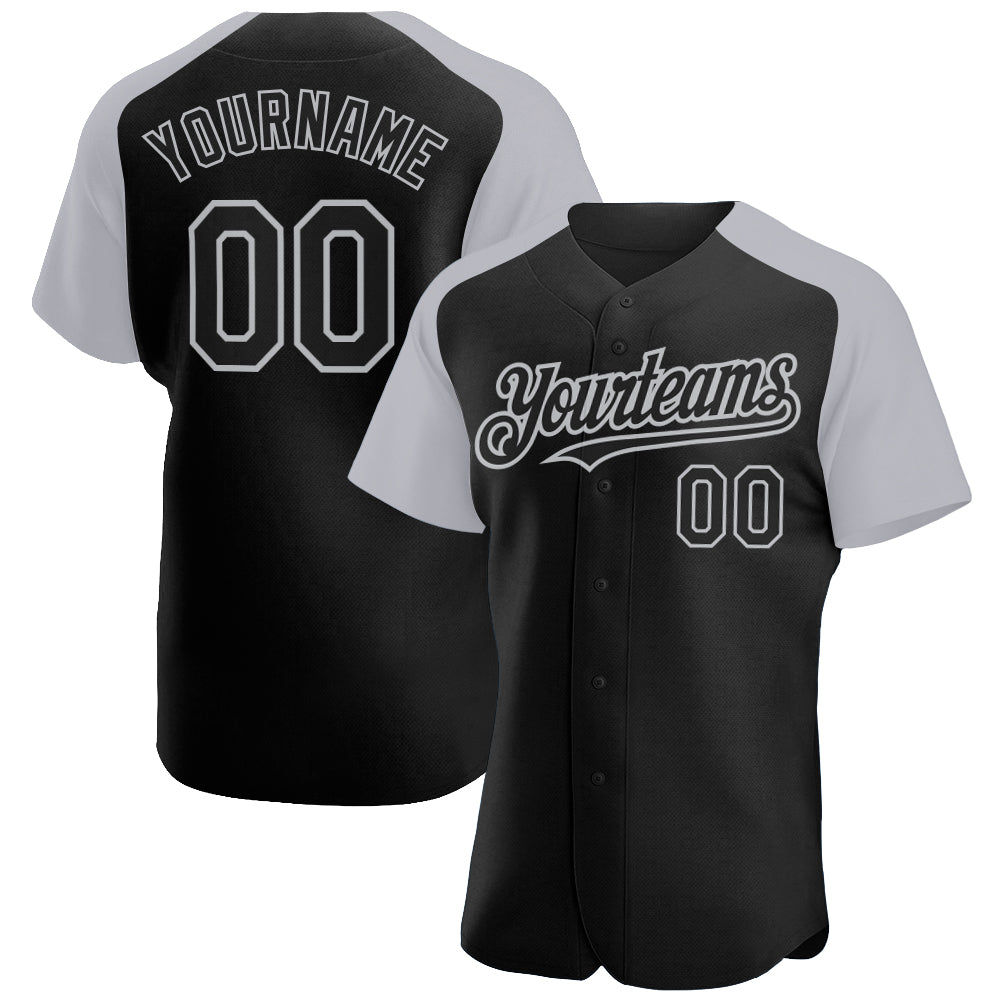 Custom Black Gray Authentic Raglan Sleeves Baseball Jersey - Sky-Custom