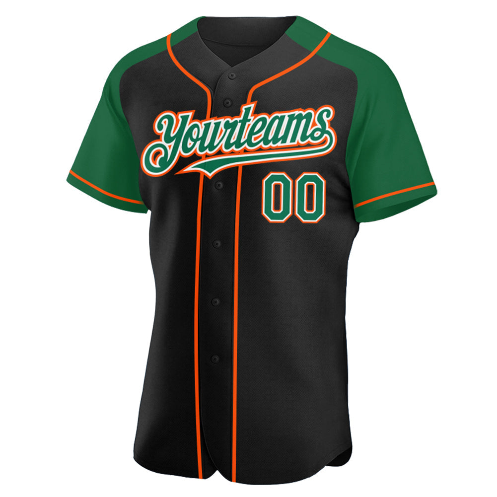 Custom Black Kelly Green-Orange Authentic Raglan Sleeves Baseball Jersey - Sky-Custom