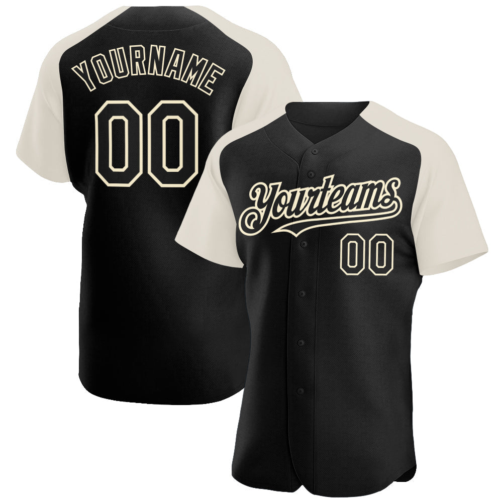 Custom Black Cream Authentic Raglan Sleeves Baseball Jersey - Sky-Custom