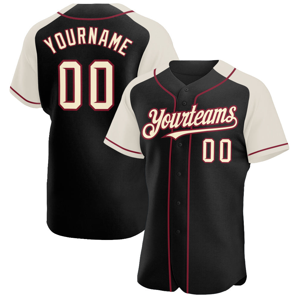 Custom Black Cream-Crimson Authentic Raglan Sleeves Baseball Jersey - Sky-Custom