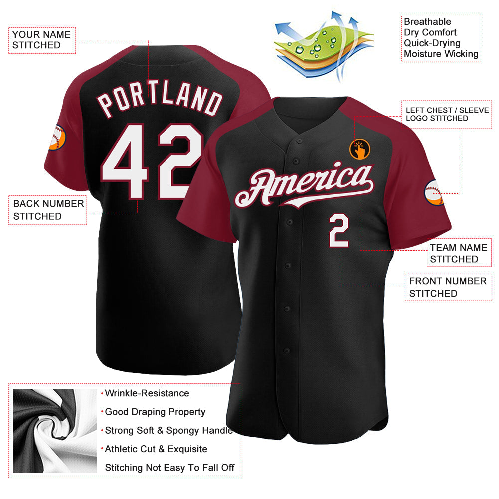 Custom Black White-Crimson Authentic Raglan Sleeves Baseball Jersey - Sky-Custom