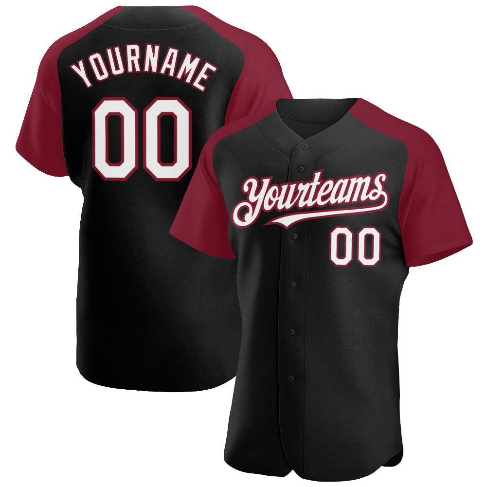 Custom Black White-Crimson Authentic Raglan Sleeves Baseball Jersey - Sky-Custom