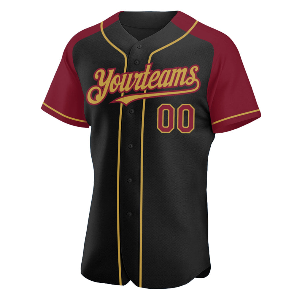 Custom Black Crimson-Old Gold Authentic Raglan Sleeves Baseball Jersey - Sky-Custom