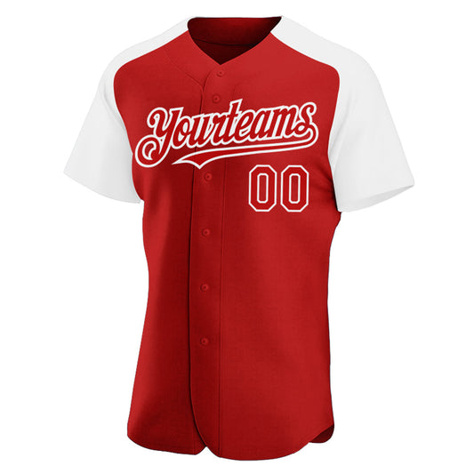 Custom Red White Authentic Raglan Sleeves Baseball Jersey - Sky-Custom